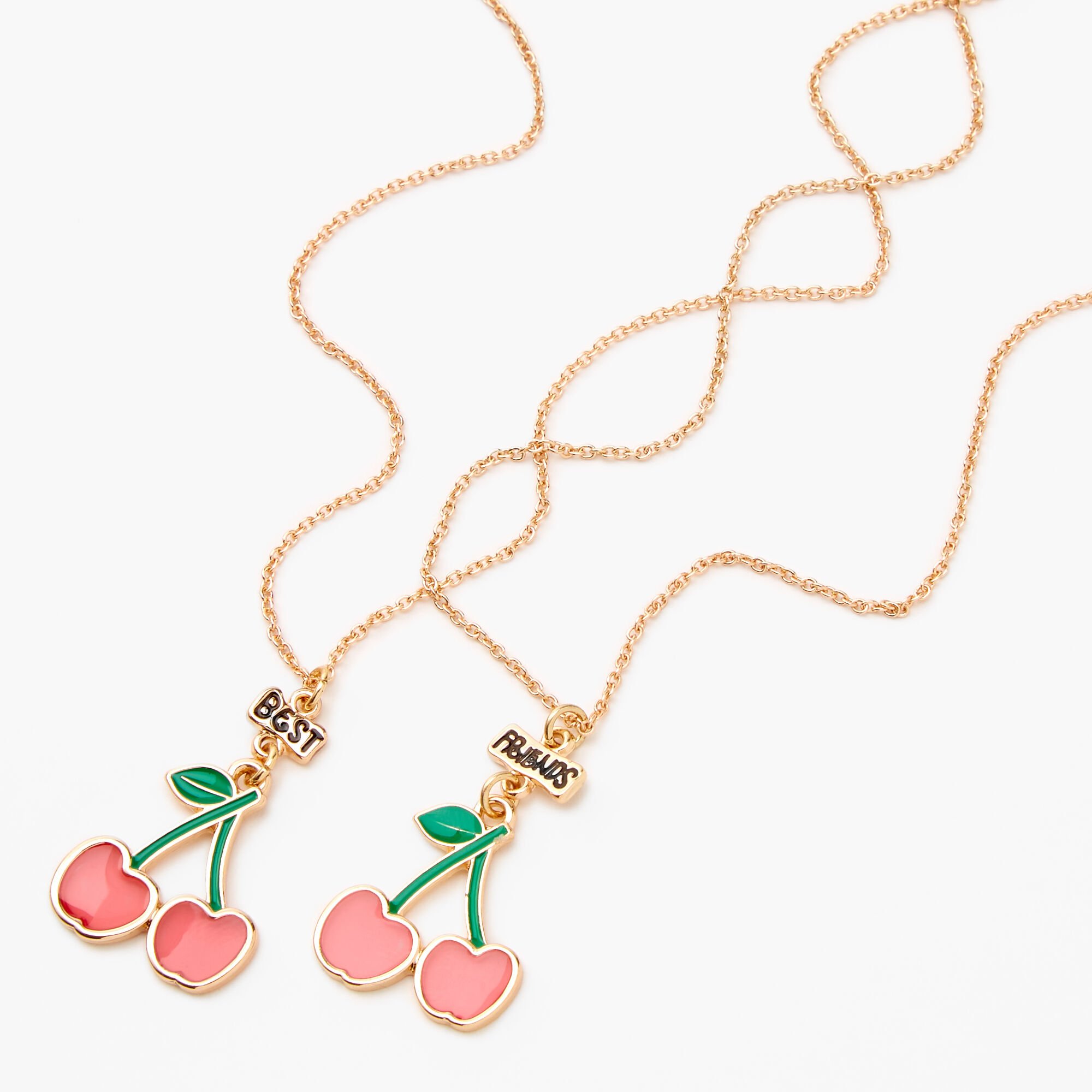 Lux Accessories Gold Tone Cherry Fruit BFF Best Friends Charm Necklace Set 2PC